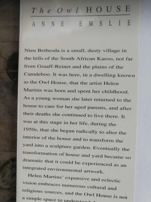 THE OWL HOUSE ANNE EMSLIE The House of Helen Martins in Nieu Bethesda Great Karoo Graaf Reinet