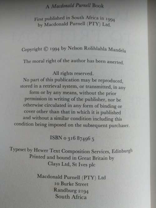LONG WALK TO FREEDOM THE AUTOBIOGRAPHY OF NELSON MANDELA ( Hardcover First Edition )