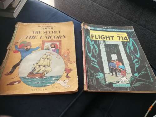 Bundle of 12 TINTIN BOOKS  ( please note the poor condition  - reading copies  with damages )