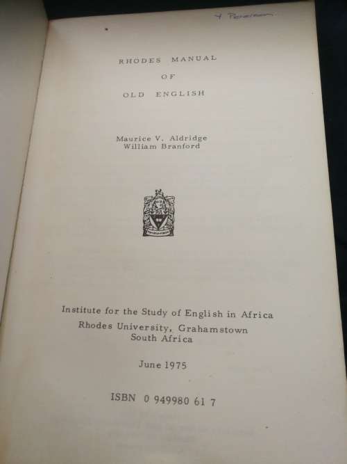 RHODES MANUAL OF OLD ENGLISH ALDRIDGE and BRANFORD  ( language )  ( Scarce )
