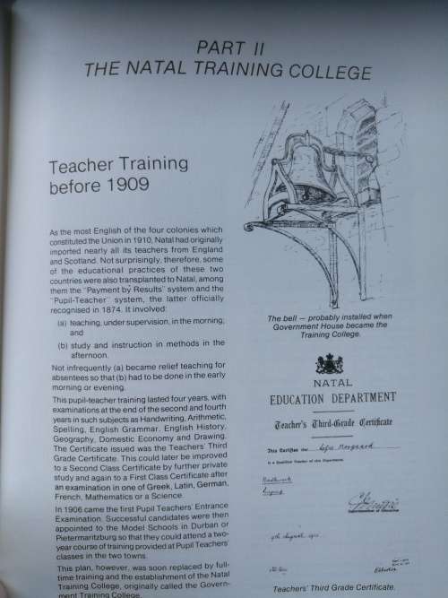 a BRIEF HISTORY OF GOVERNMENT HOUSE AND NATAL TRAINING COLLEGE T B FROST
