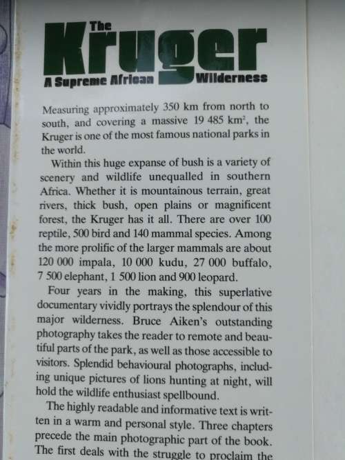 THE KRUGER A Supreme Wilderness BRUCE AIKEN ( Kruger National Park KNP )