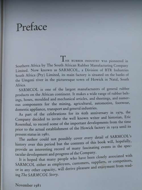 THE SARMCOL STORY ERIC ROSENTHAL ( The South African  Rubber Manufacturing Co Ltd Howick KwaZulu Nat