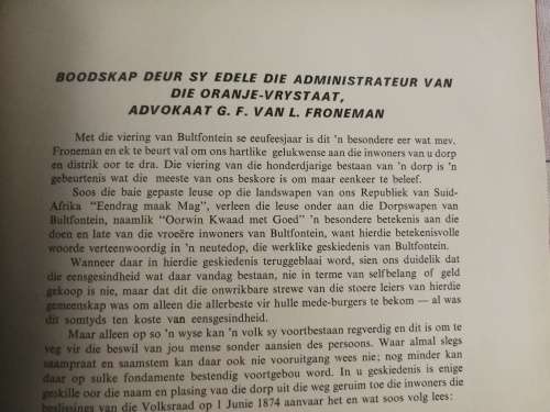 BULTFONTEIN 1871 - 1974 GREPE UIT DIE GESKIEDENIS   M N Breytenbach en S J J Coetzee NG KERK
