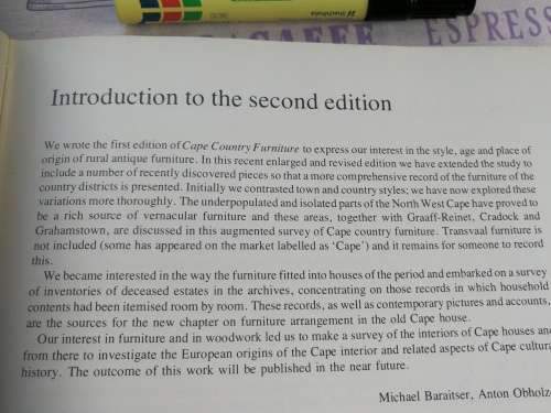 CAPE COUNTRY FURNITURE Michael Baraitser Anton Oberholzer Second Revised Edition A Pictorial Survey