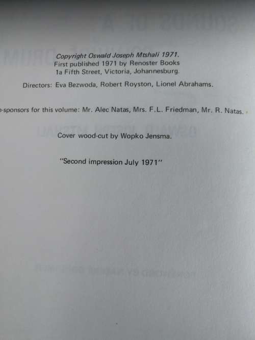 Sounds of a Cowhide Drum Oswald Joseph Mtshali Fwd Nadine Gordimer  ( Poems )