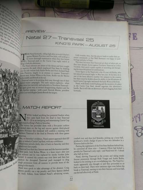 SIGNED by JOHN BISHOP & 2 OTHERS Road to Glory Pictorial Record of NATAL `s Currie Cup Triumph Rugby