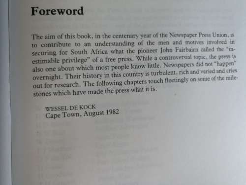 A MANNER OF SPEAKING The Origins of the Press in South Africa WESSEL de KOCK  ( Journalism History )