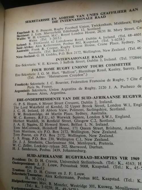 Rugby LAWS OF THE GAME SOUTH AFRICAN RUGBY BOARD 1969 REELS VAN DIE SPEL ( English and Afrikaans )