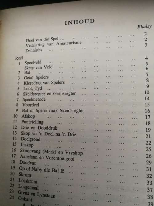Rugby LAWS OF THE GAME SOUTH AFRICAN RUGBY BOARD 1969 REELS VAN DIE SPEL ( English and Afrikaans )