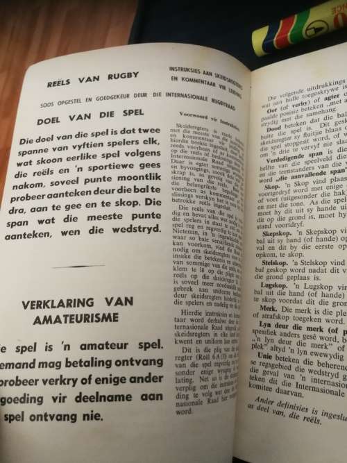 Rugby LAWS OF THE GAME SOUTH AFRICAN RUGBY BOARD 1969 REELS VAN DIE SPEL ( English and Afrikaans )