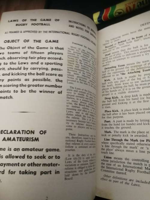 Rugby LAWS OF THE GAME SOUTH AFRICAN RUGBY BOARD 1969 REELS VAN DIE SPEL ( English and Afrikaans )