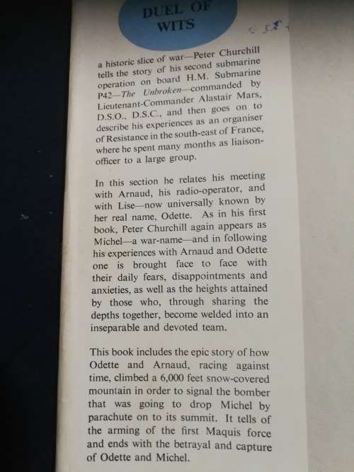 DUEL OF WITS PETER CHURCHILL  First Edition 1953 ( World War Two WW2 second world war