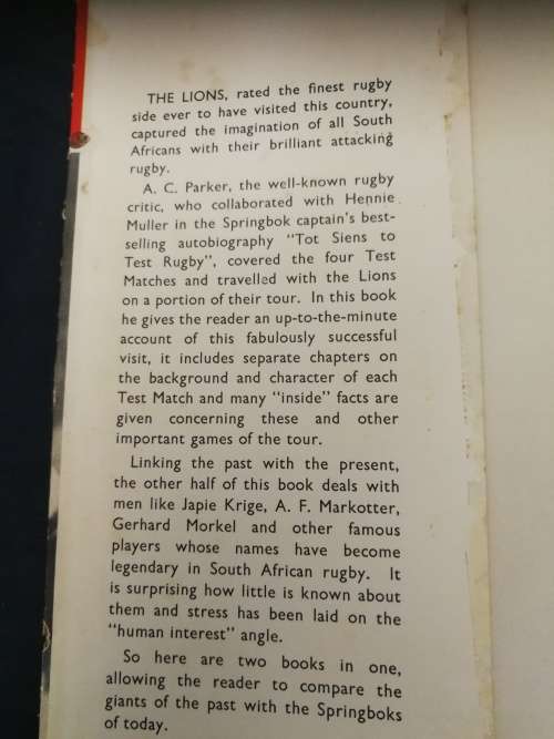 GIANTS OF SOUTH AFRICAN RUGBY with a Report on the LIONS A C PARKER ( 1955 )