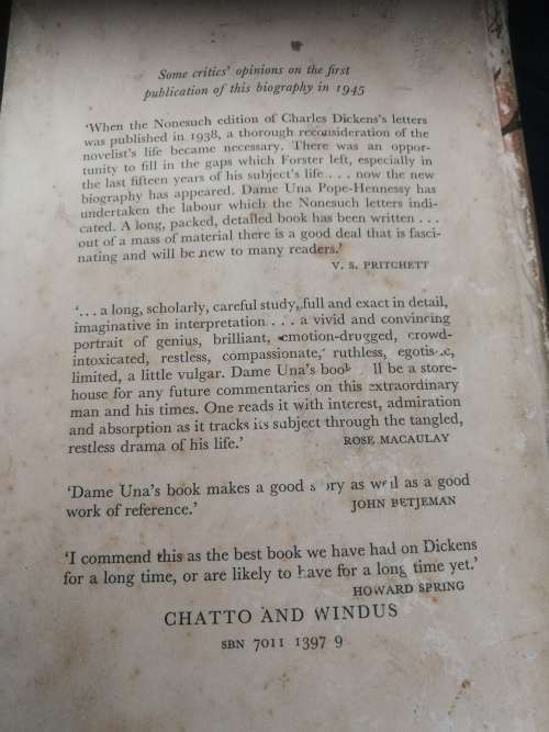 CHARLES DICKENS  1812 - 1870  UNA POPE HENNESSY Fourth Impression 1968 Hardcover