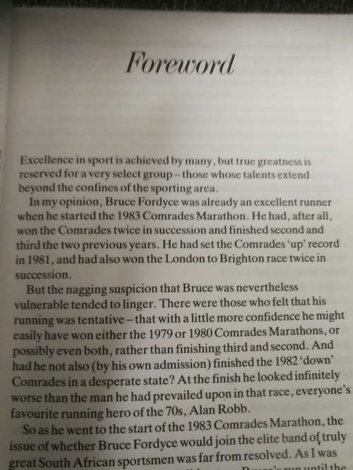 RUN THE COMRADES BRUCE FORDYCE  ( Marathon running  -  NB Writing added to the title page  )