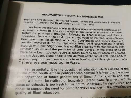 MARITZBURG COLLEGE MAGAZINE  No 119 April 1985 Editor P M W TENNANT (  Pietermaritzburg School )