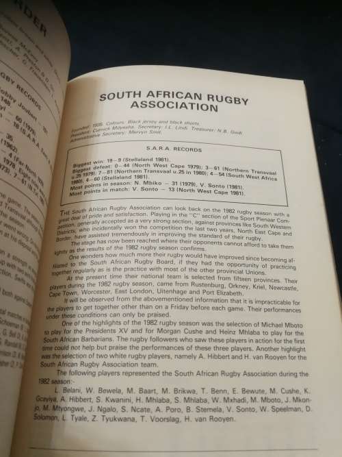 S A RUGBY WRITERS Toyota JAARBOEK 1983 Annual QUINTUS van ROOYEN