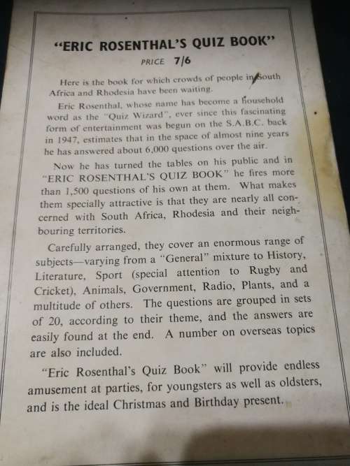 ERIC ROSENTHAL`S QUIZ BOOK  ( Quizz Quizzes general knowledge questions and answers  )