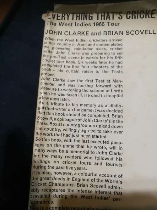 EVERYTHING THAT`S CRICKET The West Indies Tour 1966 JOHN CLARKE BRIAN SCOVELL