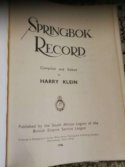 SPRINGBOK RECORD World War II Compiled and Edited Harry Klein 1946 S A Military Saffes SADF WW2