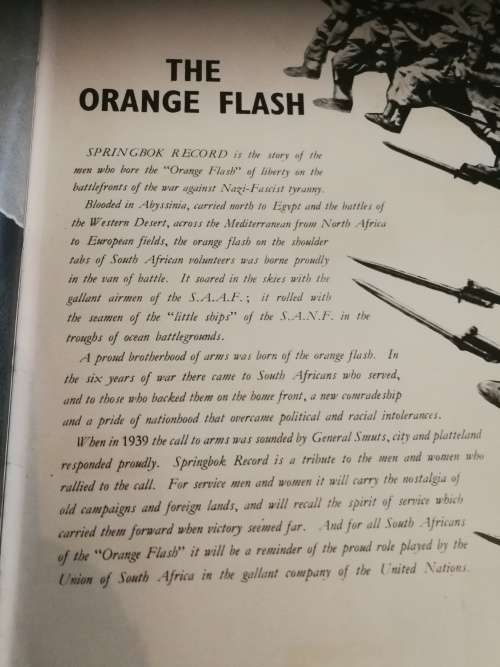 SPRINGBOK RECORD World War II Compiled and Edited Harry Klein 1946 S A Military Saffes SADF WW2
