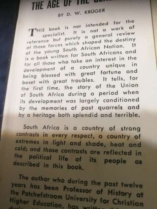 THE AGE OF THE GENERALS D W KRUGER A Short Political History of South Africa 1910 - 1948