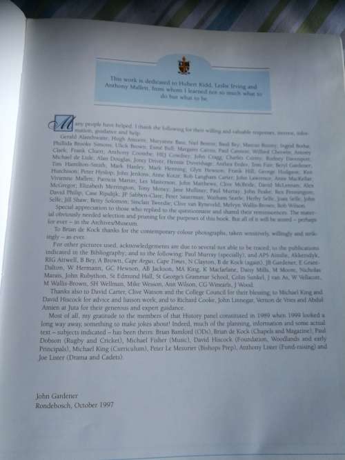 BISHOPS 150 A History of the Diocesan College , Rondebosch JOHN GARDENER ( Cape Town School )