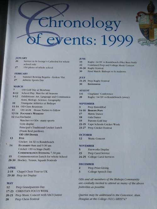 BISHOPS AT 150 1849 - 1999 CHRONOLOGY of EVENTS , 1999 ( school )