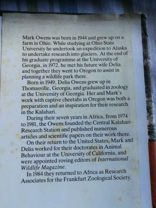 CRY OF THE KALAHARI MARK and DELIA OWENS ( wildlife  conservation in the desert environment )