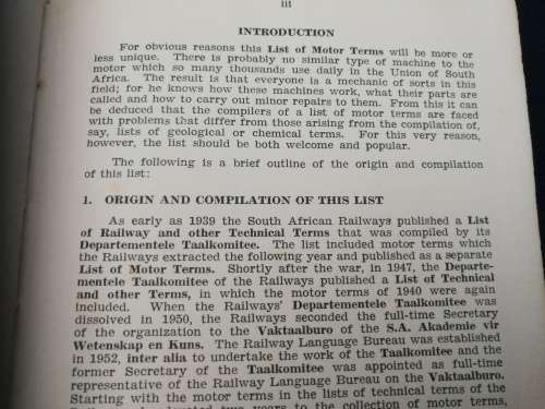 SOUTH AFRICAN RAILWAYS MOTOR TERMS SUID AFRIKAANSE SPOORWEE MOTORTERME 1956