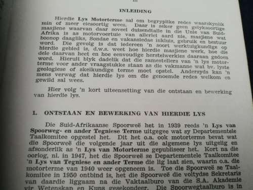 SOUTH AFRICAN RAILWAYS MOTOR TERMS SUID AFRIKAANSE SPOORWEE MOTORTERME 1956