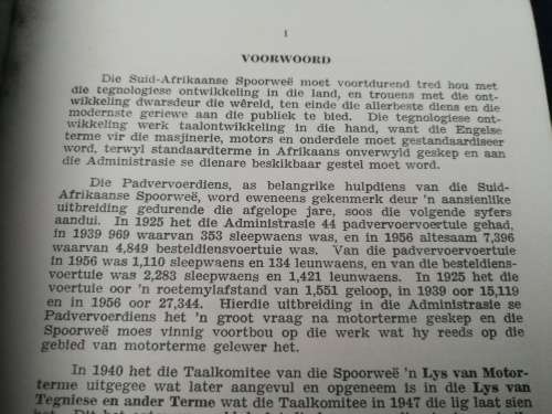 SOUTH AFRICAN RAILWAYS MOTOR TERMS SUID AFRIKAANSE SPOORWEE MOTORTERME 1956