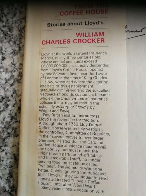 TALES FROM THE COFFEE HOUSE Stories about LLOYDS WILLIAM CHARLES CROCKER (  Insurance )