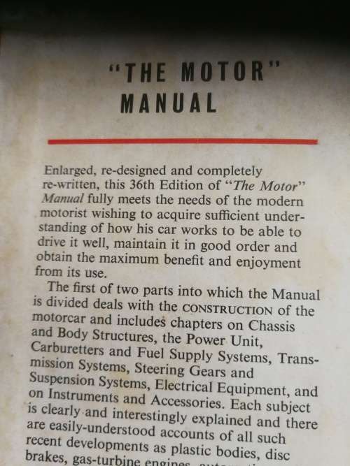 THE MOTOR MANUAL 36th Edition 1959  ( Automobile )