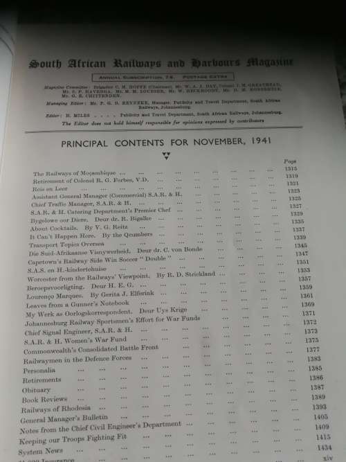 S A R and H MAGAZINE November 1941 South African Railways and Harbours