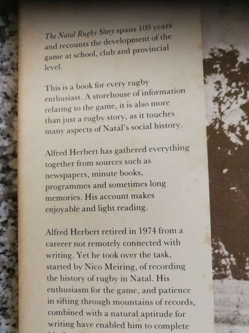 THE NATAL RUGBY STORY ALFRED HERBERT  Edited by REG SWEET ( Sharks  Rugby )