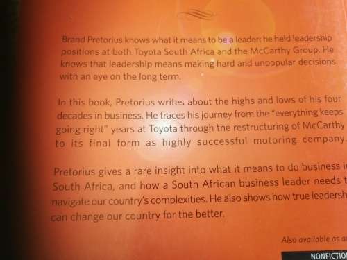 BRAND PRETORIUS IN THE DRIVING SEAT Lessons in Leadership ( Toyota and McCarthy Restructure Business