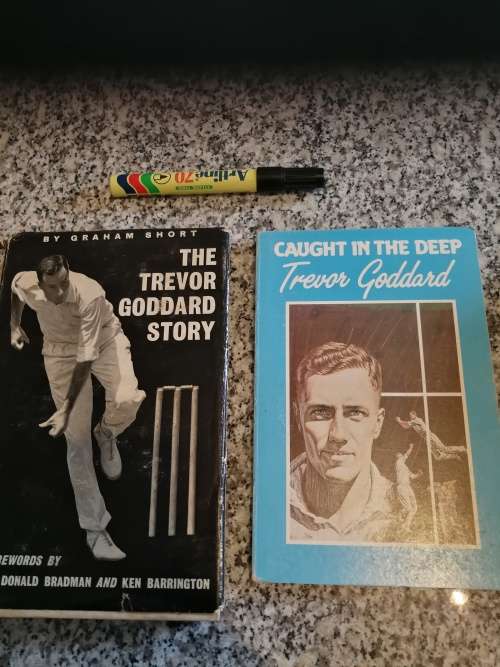2 Books CAUGHT IN THE DEEP TREVOR GODDARD plus THE TREVOR GODDARD STORY cricket
