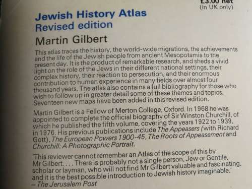 JEWISH HISTORY ATLAS MARTIN GILBERT Revised Edition 1976 9  ( including maps )