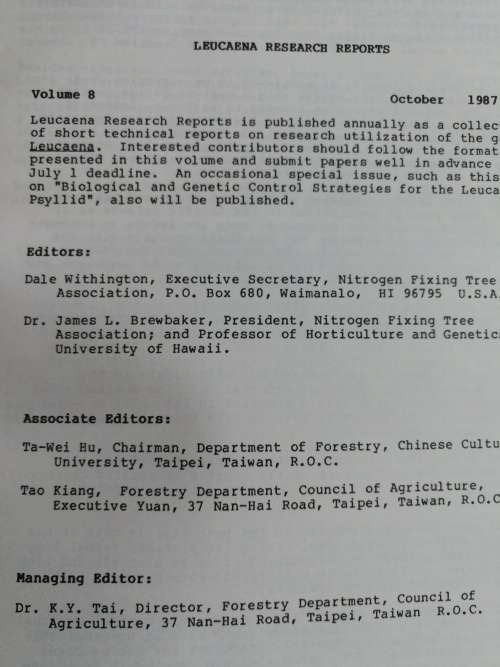 LEUCAENA RESEARCH REPORTS Vol 1987  Publication of the Nitrogen Fixing Tree Association trees botany