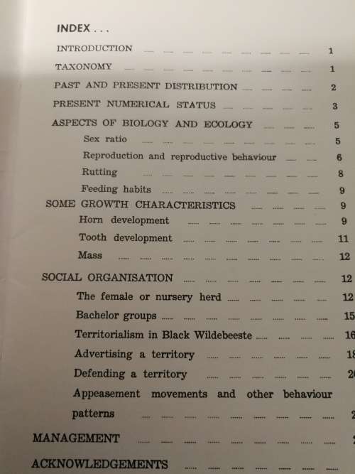 The Black Wildebeest ( Connochaetus gnou ) W VON RICHTER Orange Free State Prov Administration  1971