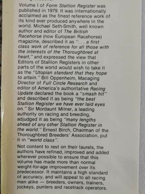 FORM STALLION REGISTER Volume II 1982 Editor , CHARLES FAULL Horse Racing Breeding Horses