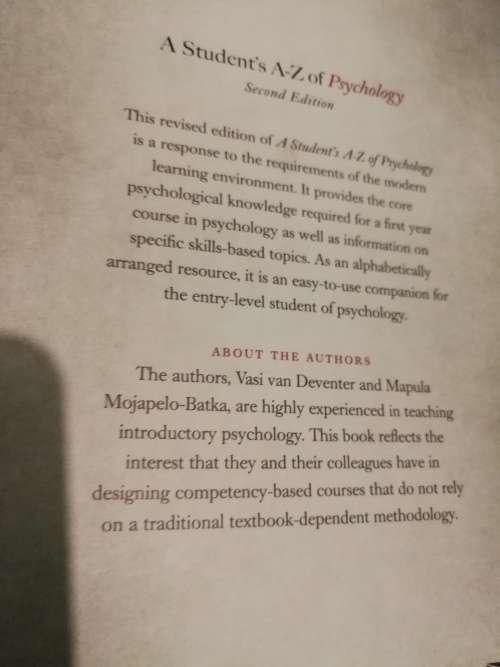 A STUDENTS A - Z OF PSYCHOLOGY V van Deventer and M Mojapelo - Batka 2nd Edition