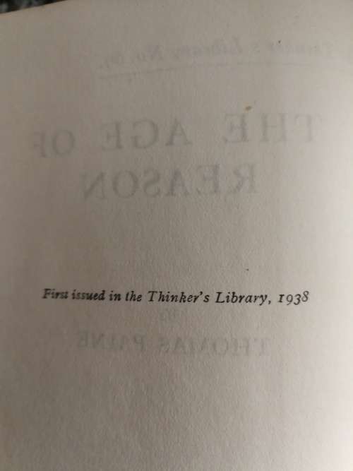 THE AGE OF REASON by THOMAS PAINE The Thinker`s Man Library No. 69 1938