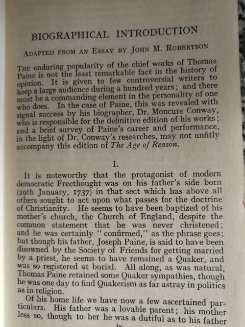 THE AGE OF REASON by THOMAS PAINE The Thinker`s Man Library No. 69 1938