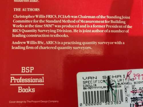 SPECIFICATION WRITING FOR ARCHITECTS and SURVEYORS CHRISTOPHER J WILLIS and J ANDREW WILLIS