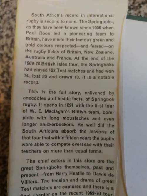THE SPRINGBOKS 1891-1970 a c PARKER  rugby