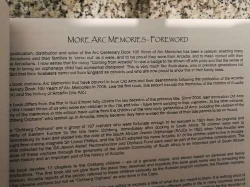 MORE ARC MEMORIES ARCADIA SOUTH AFRICAN JEWISH ORPHANAGE 1899-2008 Volume Two