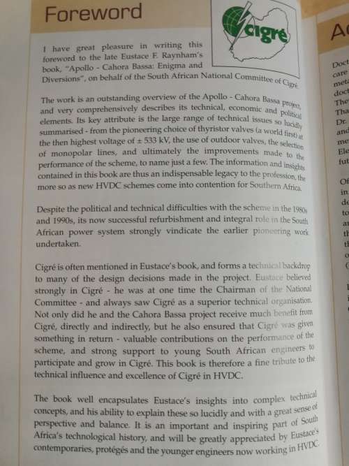 APPOLO - CAHORA BASSA ENIGMA AND DIVERSIONS E F RAYNHAM 2004 ( dam construction engineering  )